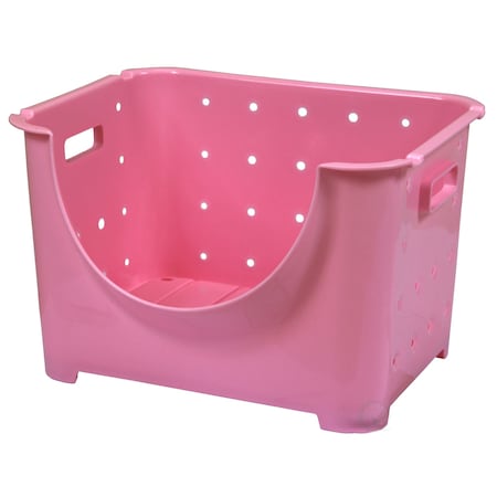 Basicwise Stacking Storage Bins, Plastic, Pink, 9.1 in H, 10.3 in W, 11.1 in L QI003215P
